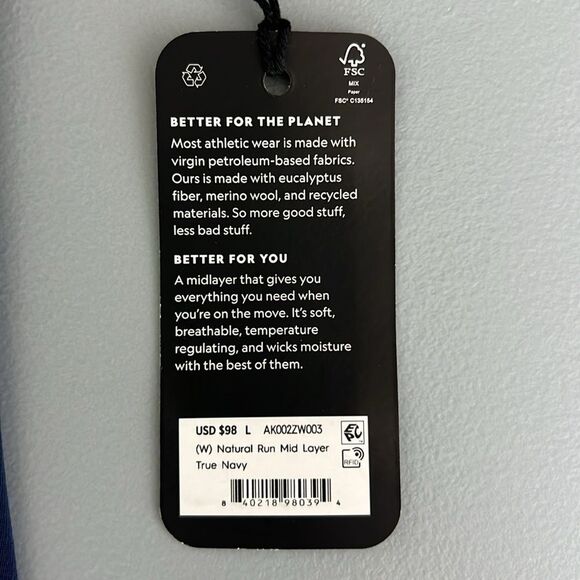 New Allbirds Women’s Natural Run Mid Layer in True Navy Size L - Picture 7 of 12